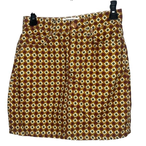 Reformation Jeans Patterned Denim Mini Women’s Jean Brown/Burgundy Skirt Sz 26 - Picture 11 of 11